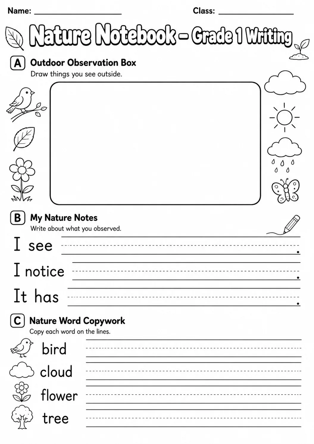 Nature Notebook Writing Worksheet Pack page 9 preview