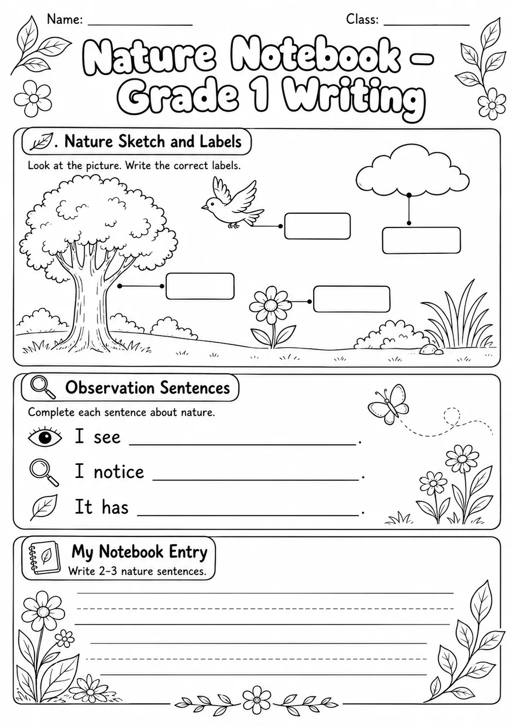 Nature Notebook Writing Worksheet Pack page 10 preview