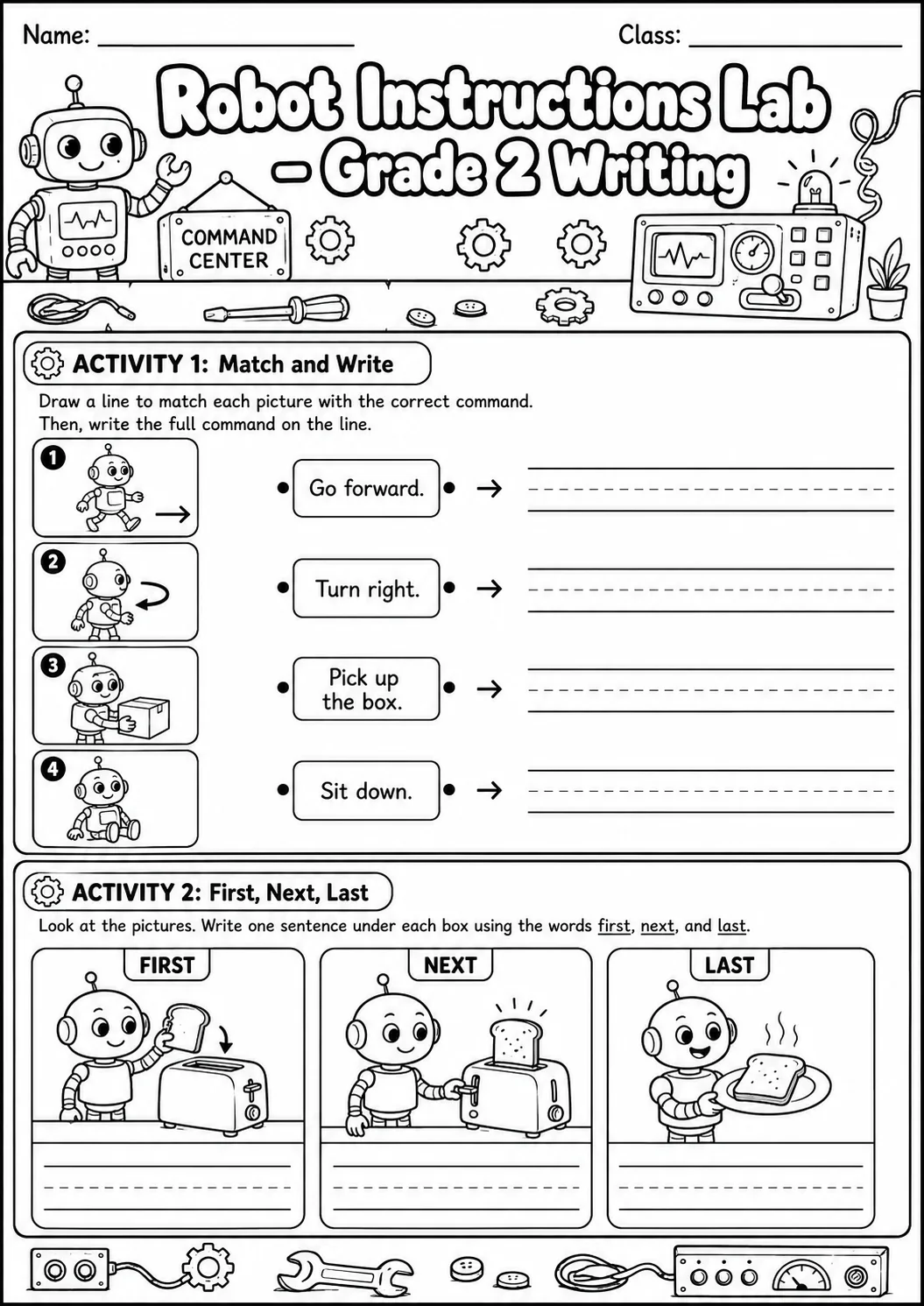 Robot Instructions Writing Lab Worksheet Pack page 2 preview