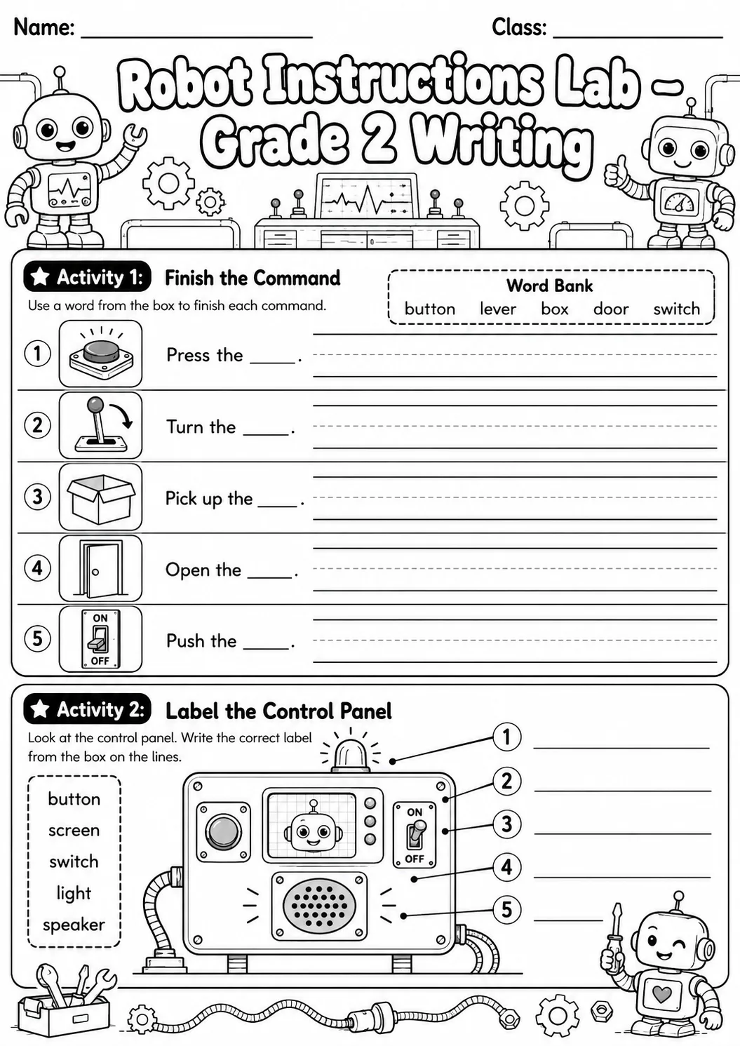 Robot Instructions Writing Lab Worksheet Pack page 3 preview