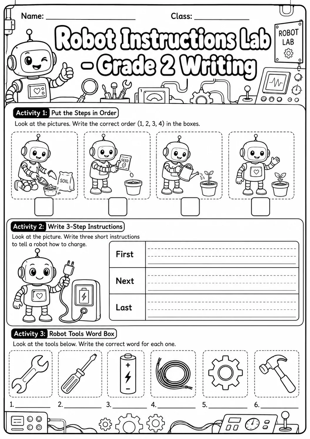 Robot Instructions Writing Lab Worksheet Pack page 4 preview