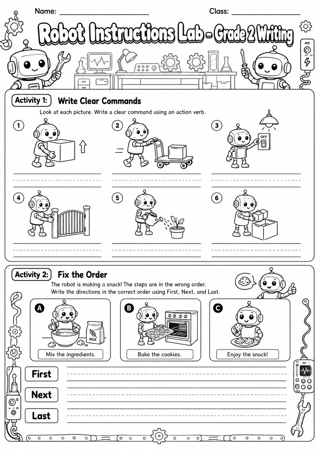 Robot Instructions Writing Lab Worksheet Pack page 5 preview