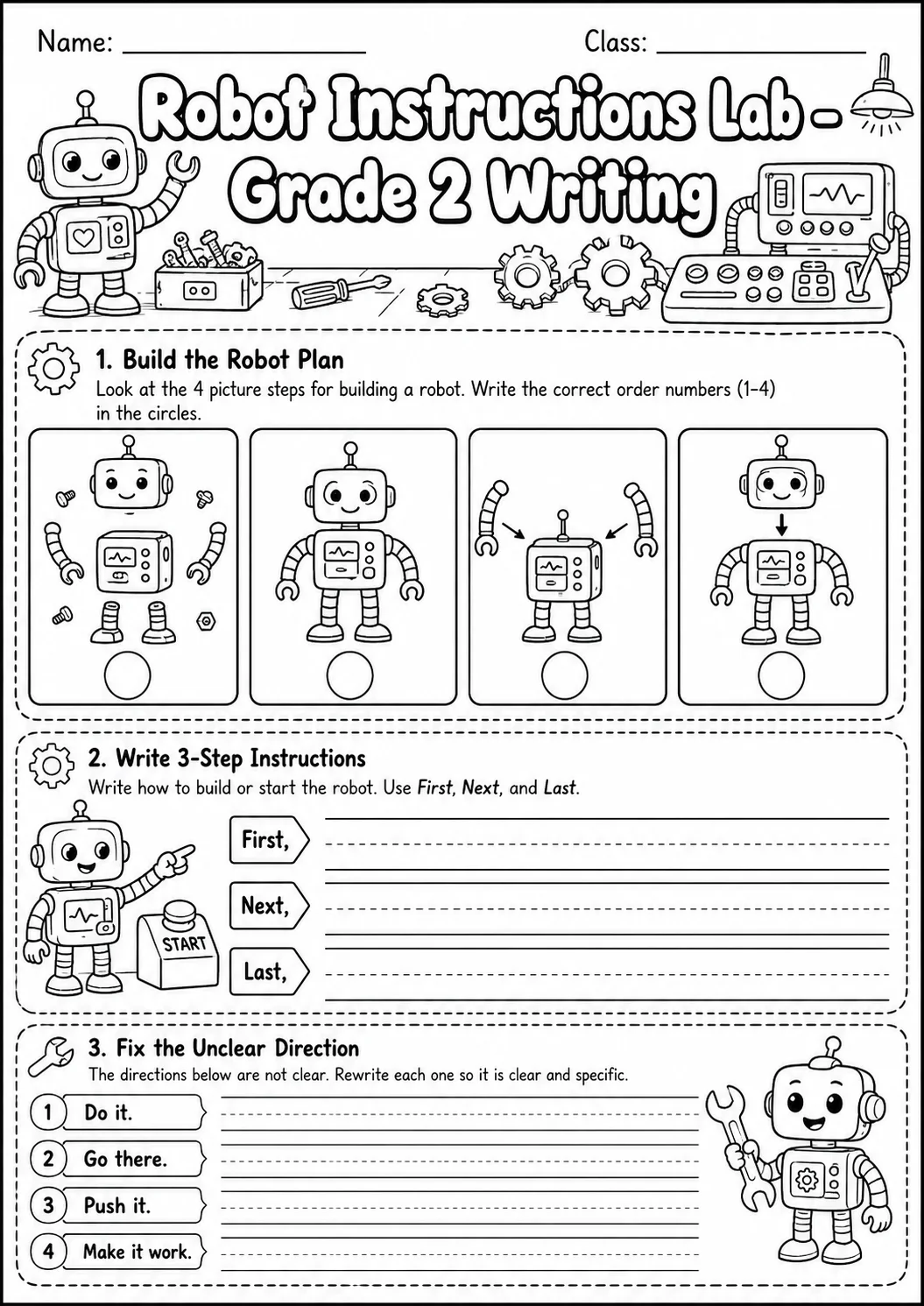 Robot Instructions Writing Lab Worksheet Pack page 7 preview