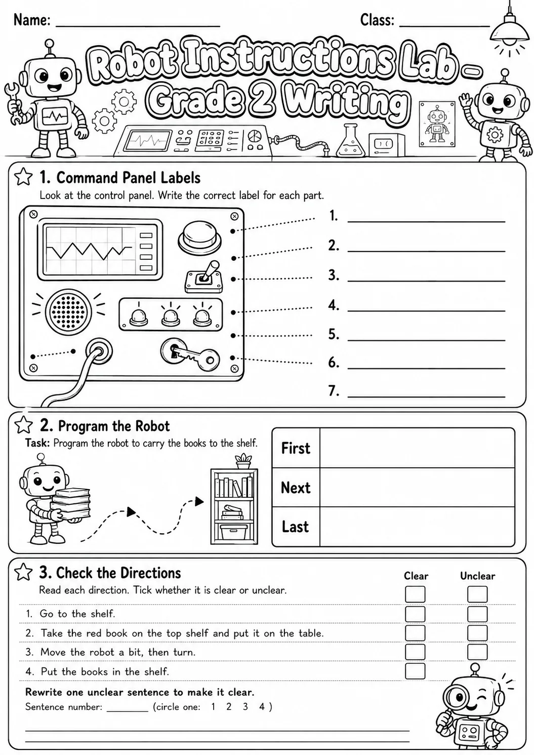 Robot Instructions Writing Lab Worksheet Pack page 8 preview