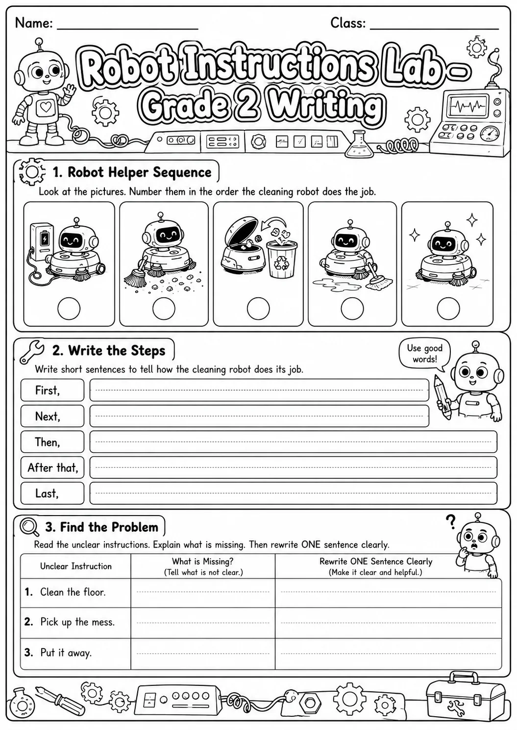 Robot Instructions Writing Lab Worksheet Pack page 9 preview