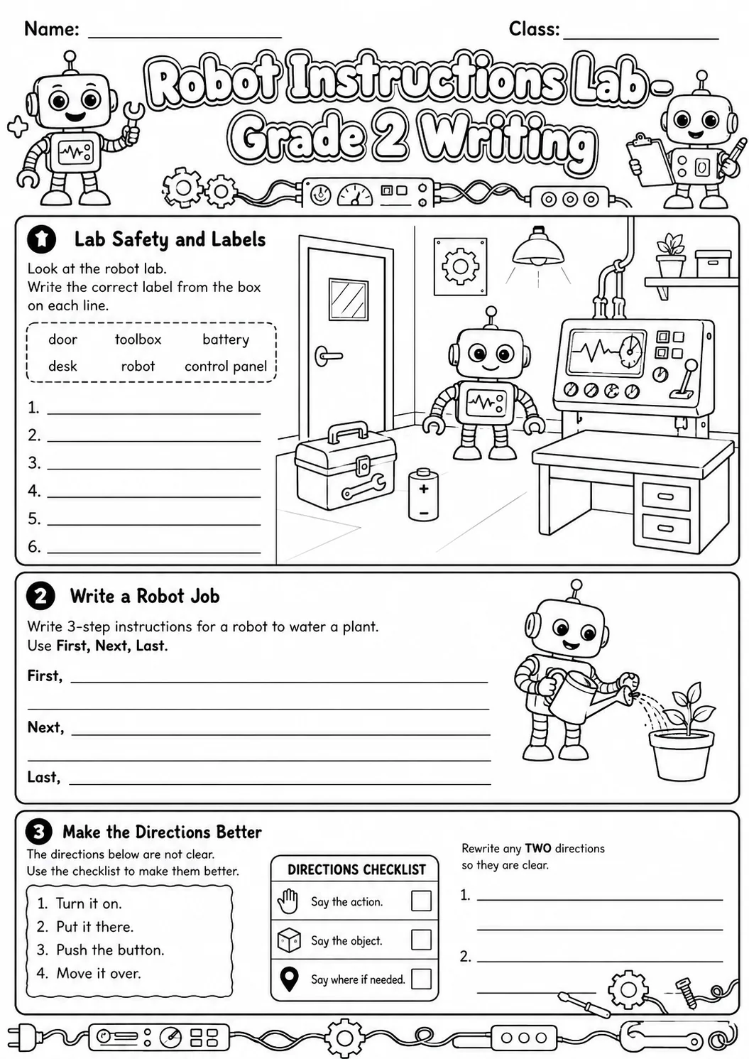 Robot Instructions Writing Lab Worksheet Pack page 10 preview