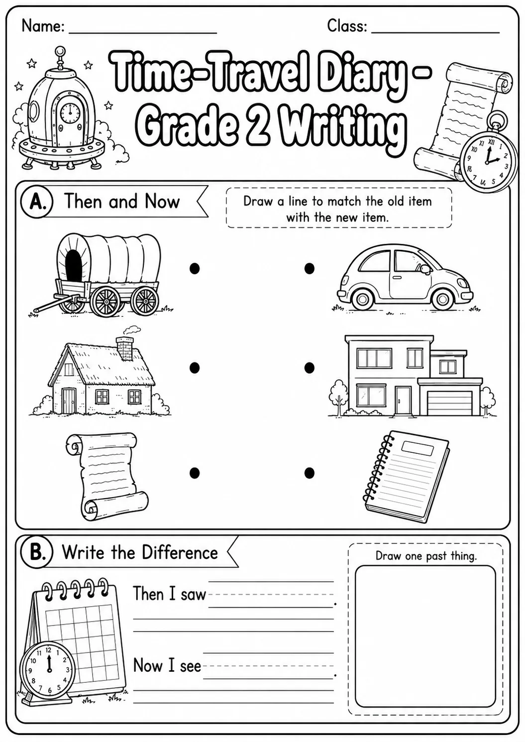 Time Travel Diary Writing Worksheet Pack page 3 preview