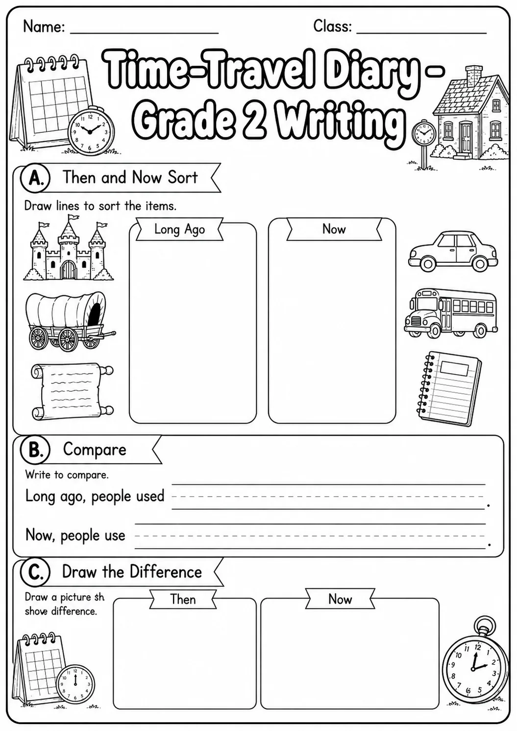 Time Travel Diary Writing Worksheet Pack page 5 preview