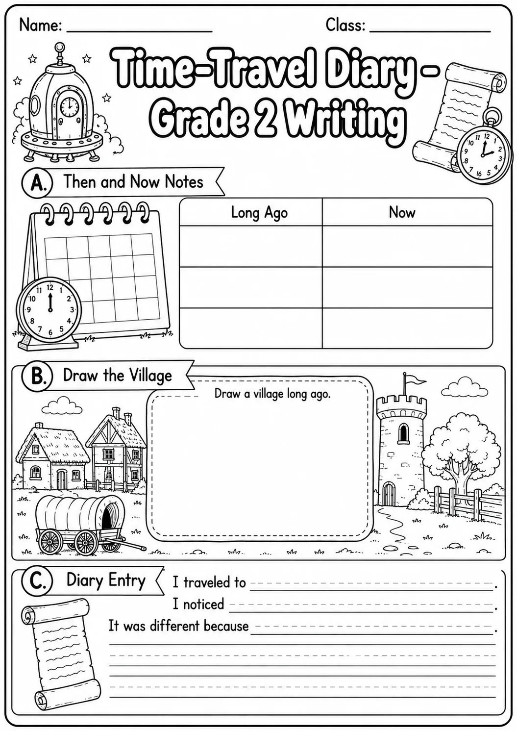Time Travel Diary Writing Worksheet Pack page 8 preview