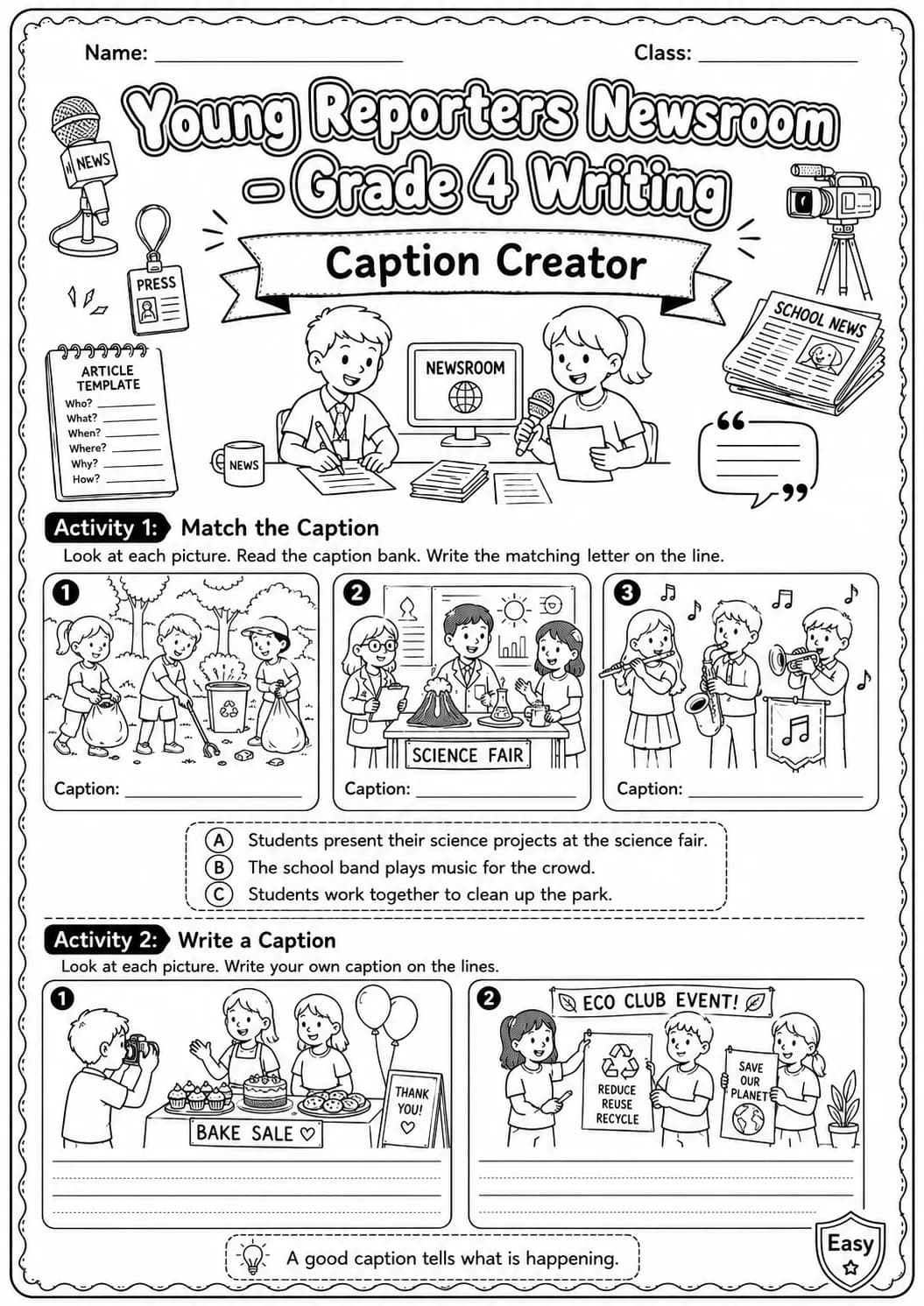 Young Reporters Newsroom Headline Writing Worksheet Pack page 2 preview