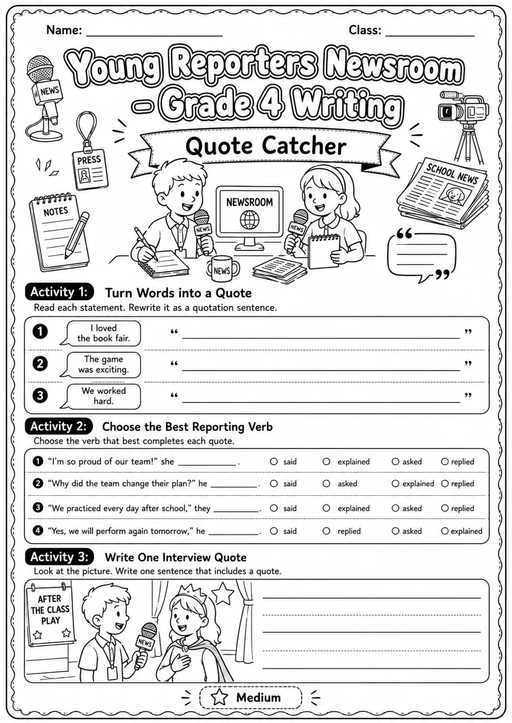 Young Reporters Newsroom Headline Writing Worksheet Pack page 4 preview