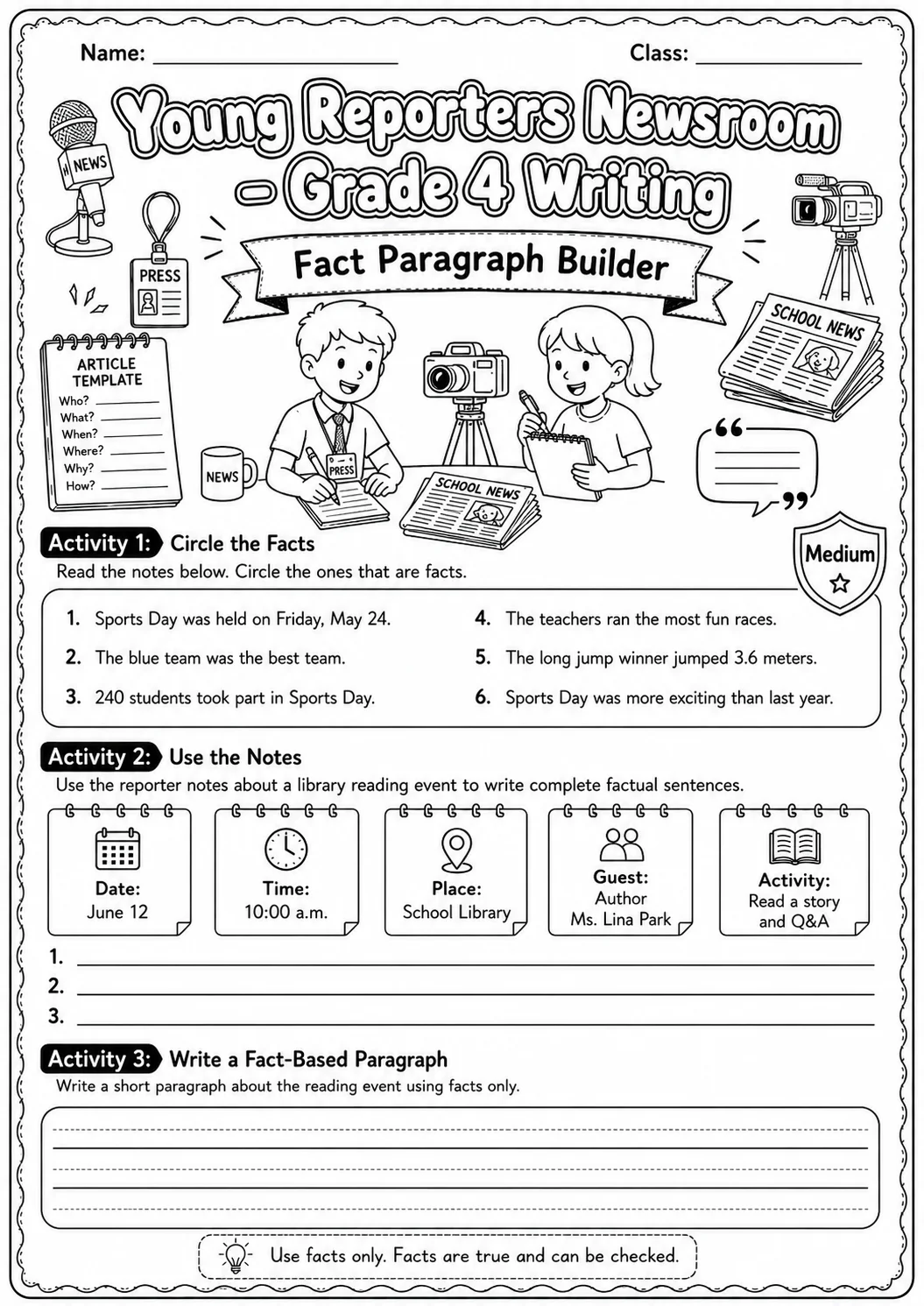 Young Reporters Newsroom Headline Writing Worksheet Pack page 6 preview