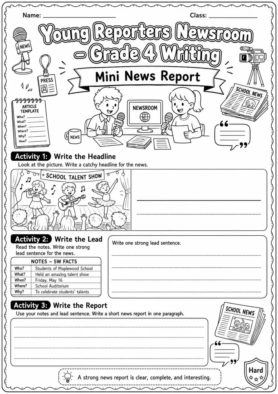 Young Reporters Newsroom Headline Writing Worksheet Pack page 7 preview