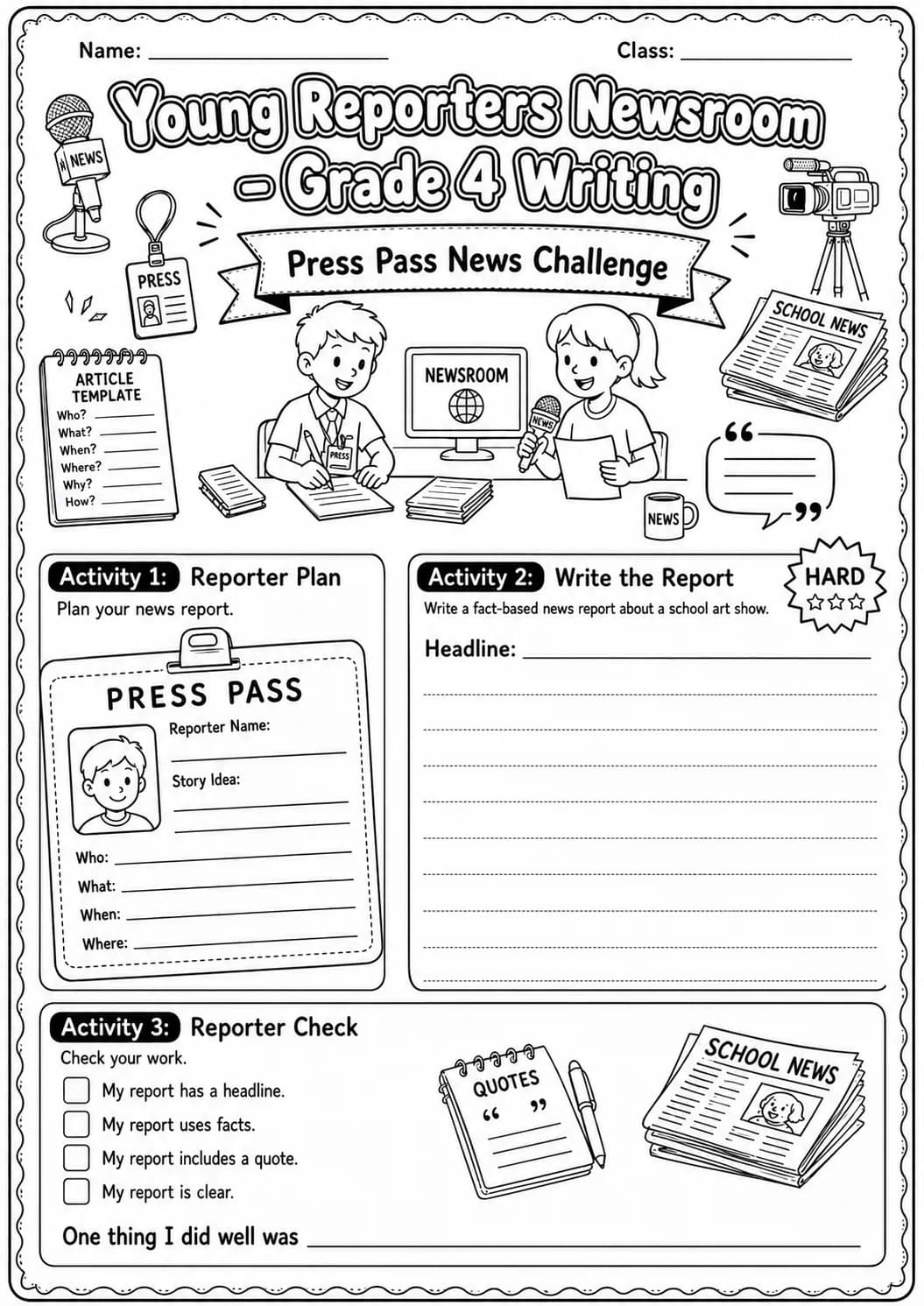 Young Reporters Newsroom Headline Writing Worksheet Pack page 10 preview