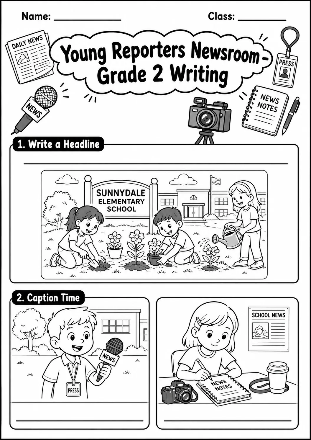 Young Reporters Newsroom Writing Worksheet Pack printable English Language worksheet preview from KiwiBee