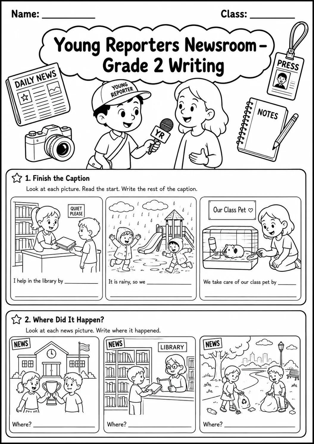 Young Reporters Newsroom Writing Worksheet Pack page 3 preview