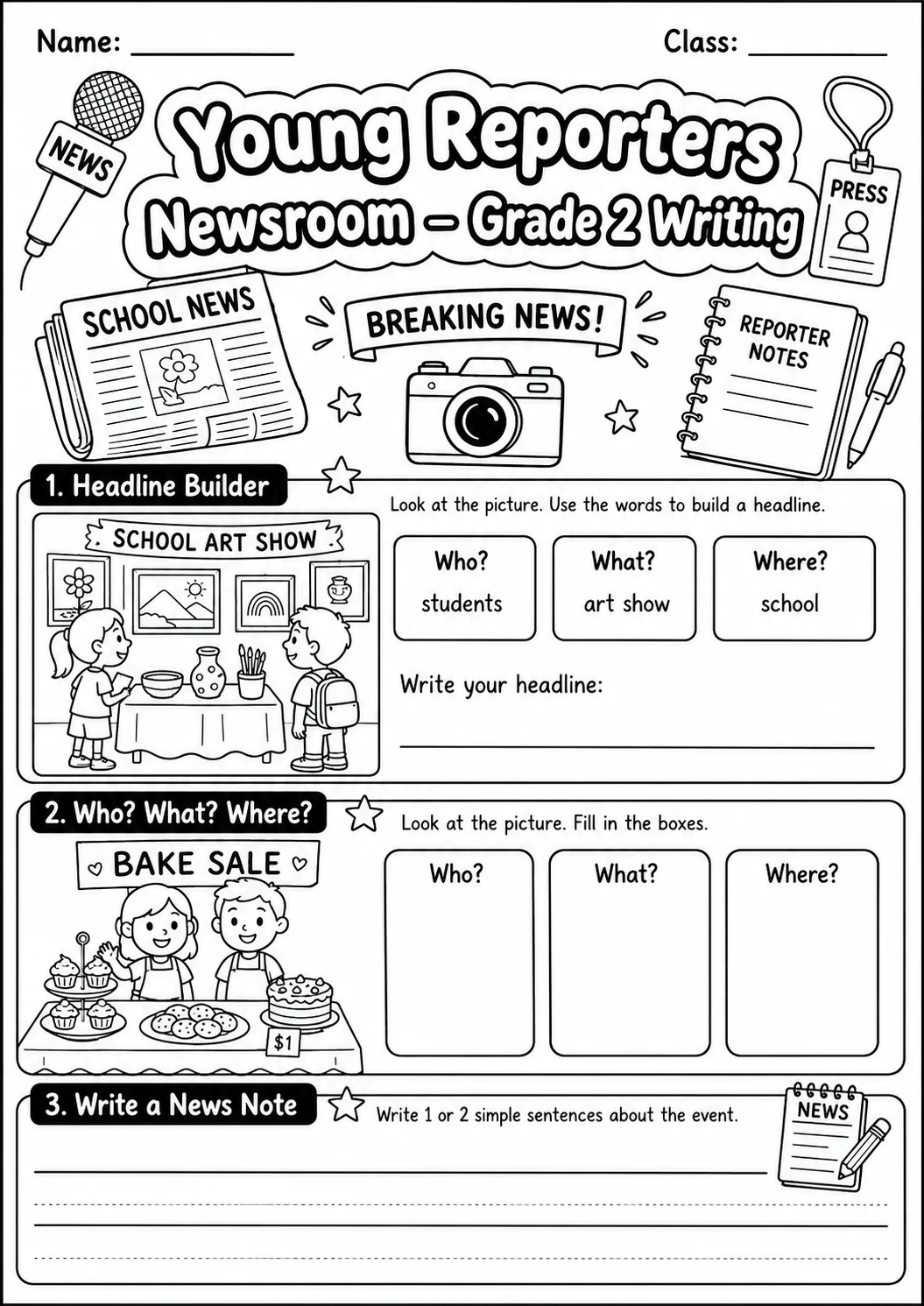 Young Reporters Newsroom Writing Worksheet Pack page 4 preview