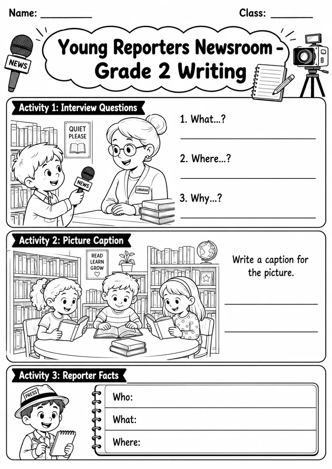 Young Reporters Newsroom Writing Worksheet Pack page 5 preview