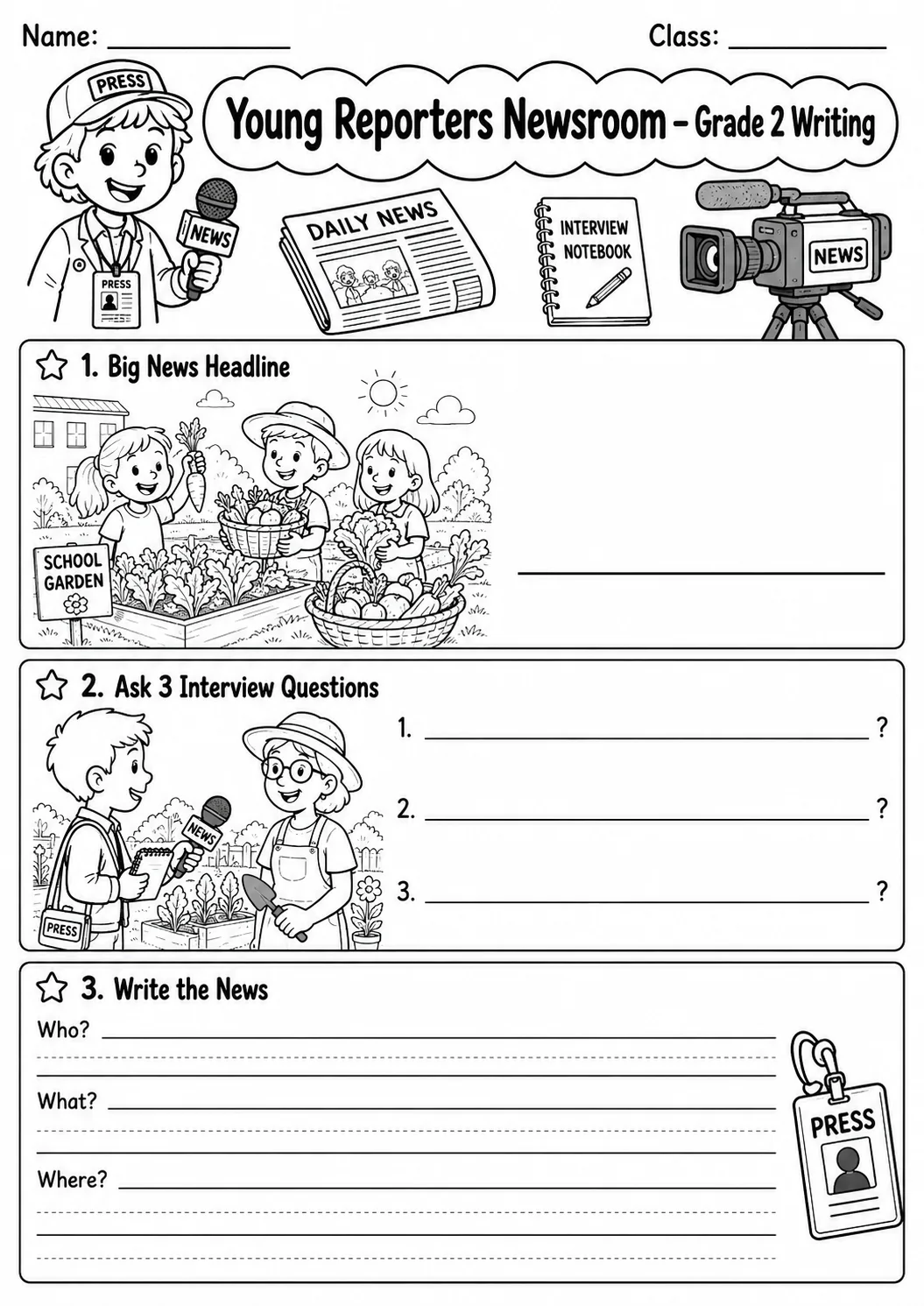 Young Reporters Newsroom Writing Worksheet Pack page 7 preview