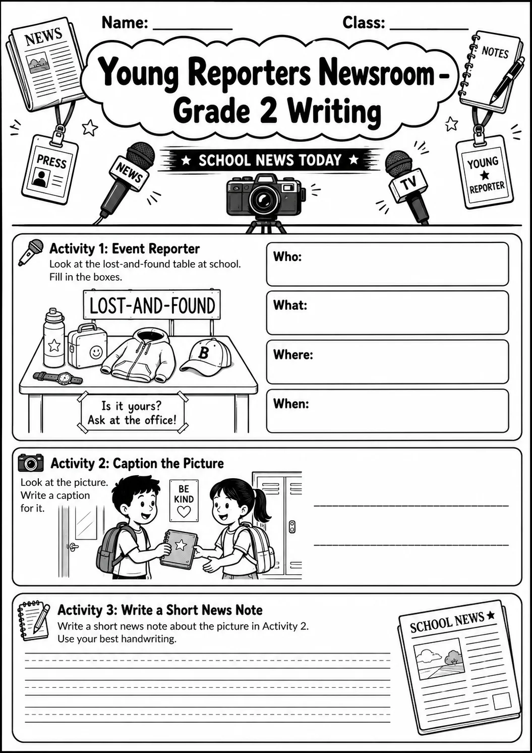 Young Reporters Newsroom Writing Worksheet Pack page 8 preview