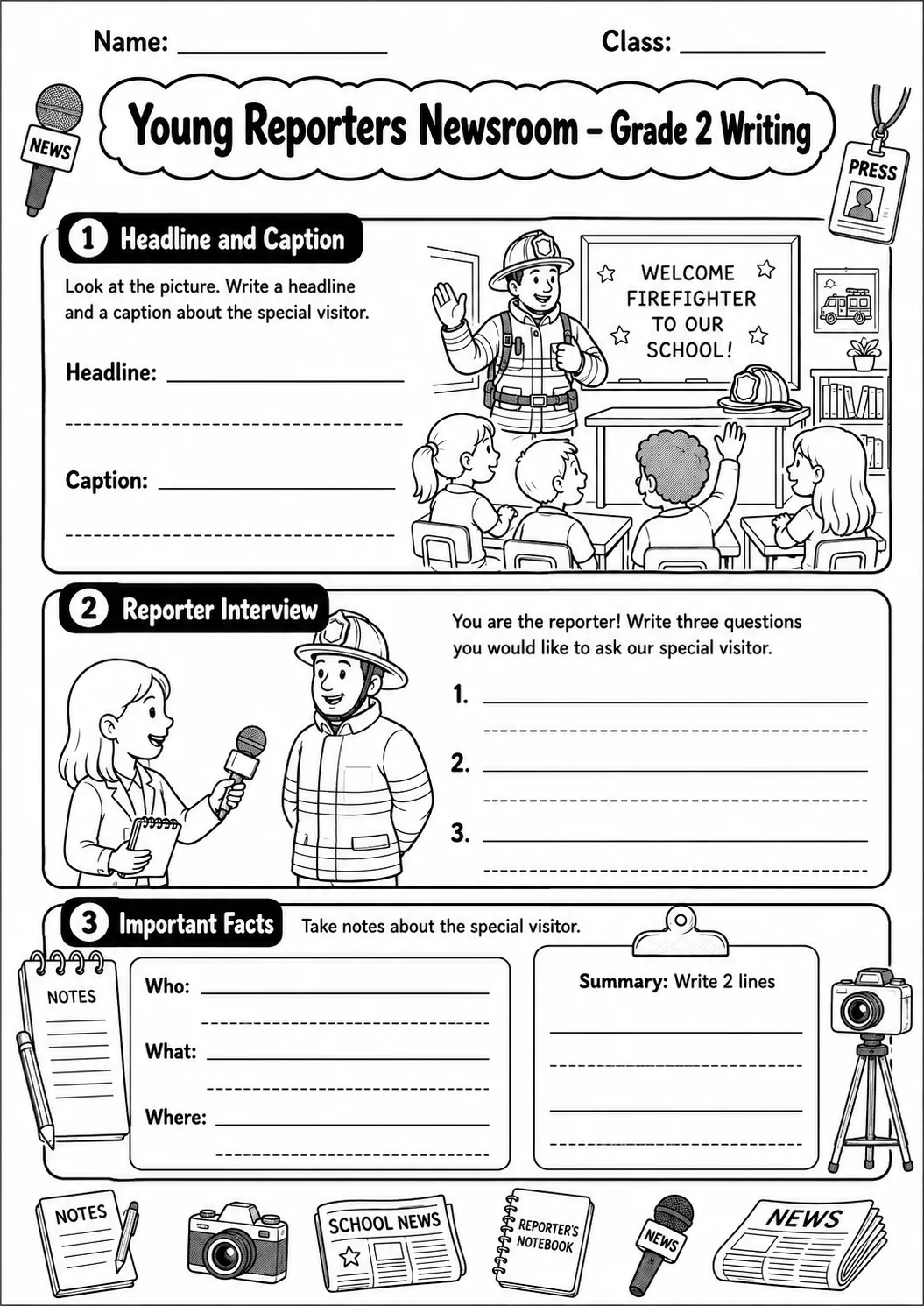 Young Reporters Newsroom Writing Worksheet Pack page 9 preview