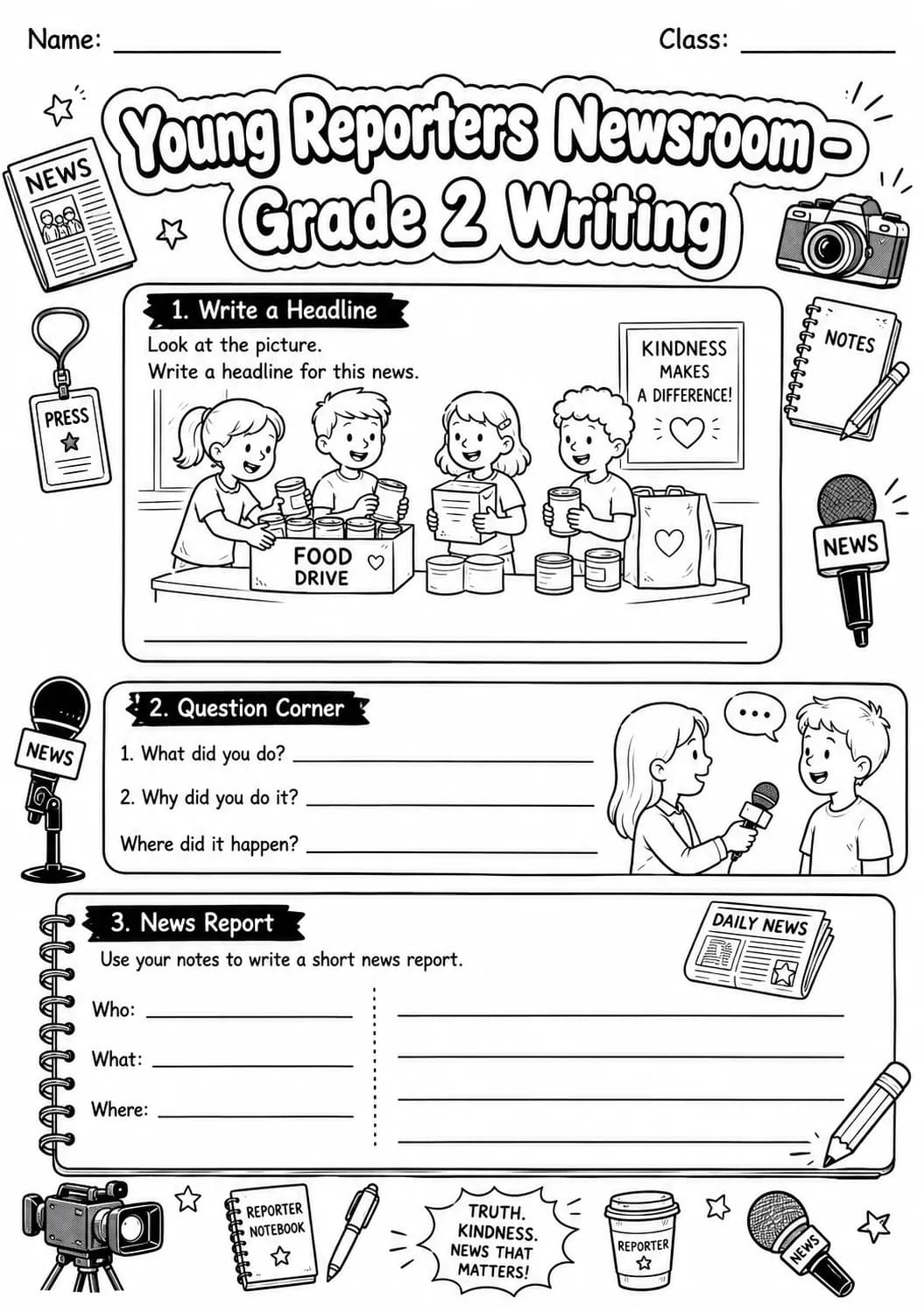 Young Reporters Newsroom Writing Worksheet Pack page 10 preview