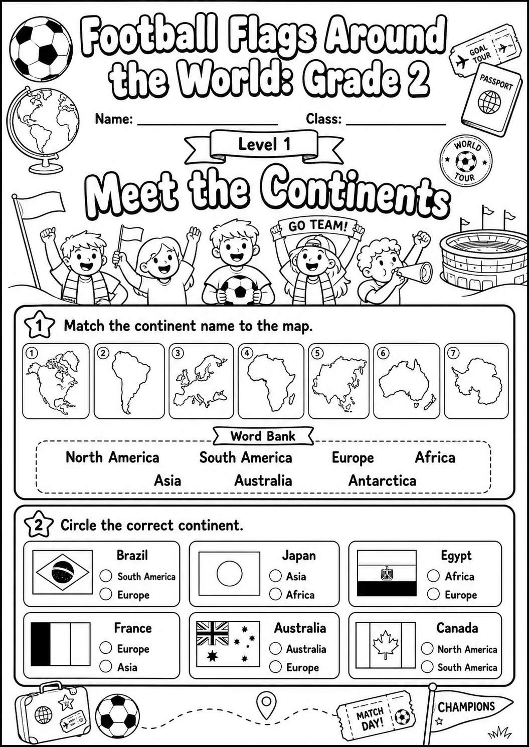 Football Flags Around the World Worksheet Pack printable Geography worksheet preview from KiwiBee