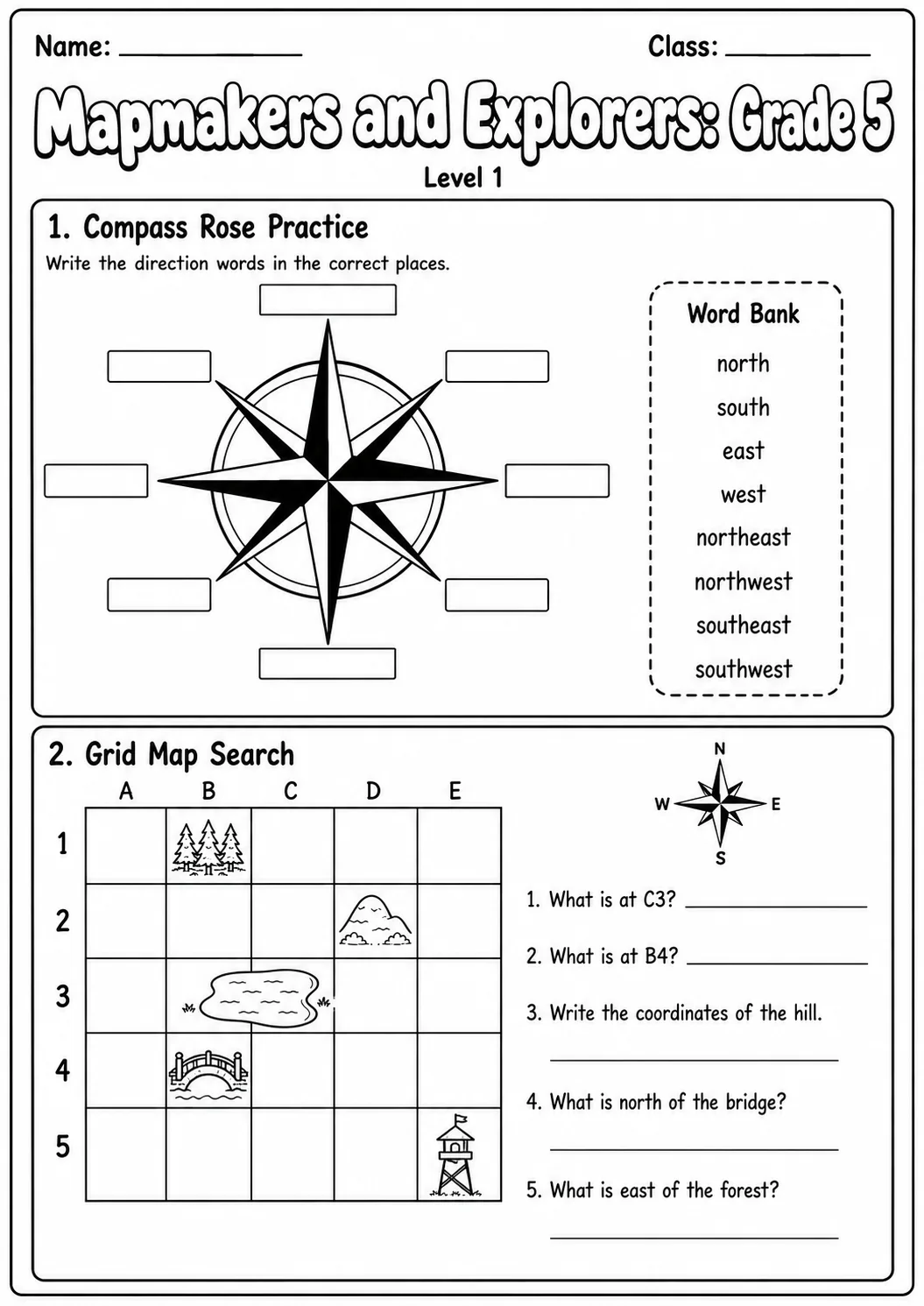 Mapmakers and Explorers Map Skills Worksheet Pack printable Geography worksheet preview from KiwiBee