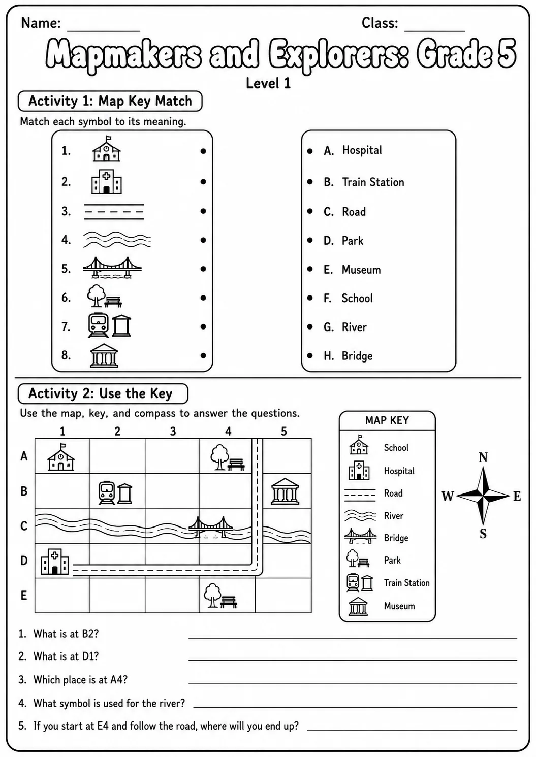 Mapmakers and Explorers Map Skills Worksheet Pack page 2 preview