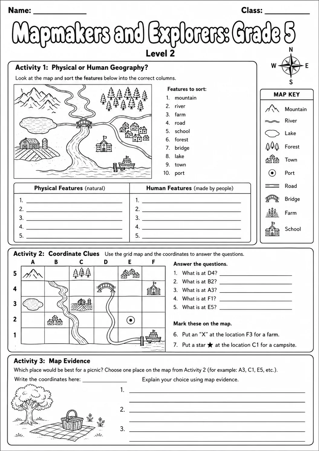 Mapmakers and Explorers Map Skills Worksheet Pack page 4 preview
