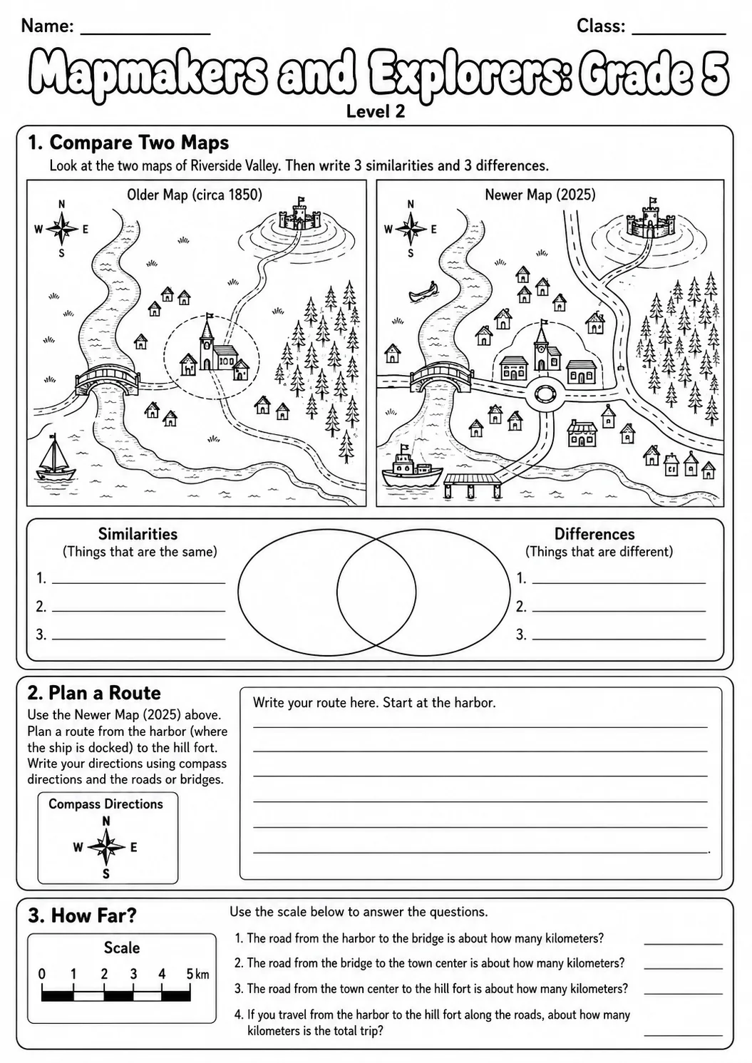 Mapmakers and Explorers Map Skills Worksheet Pack page 5 preview
