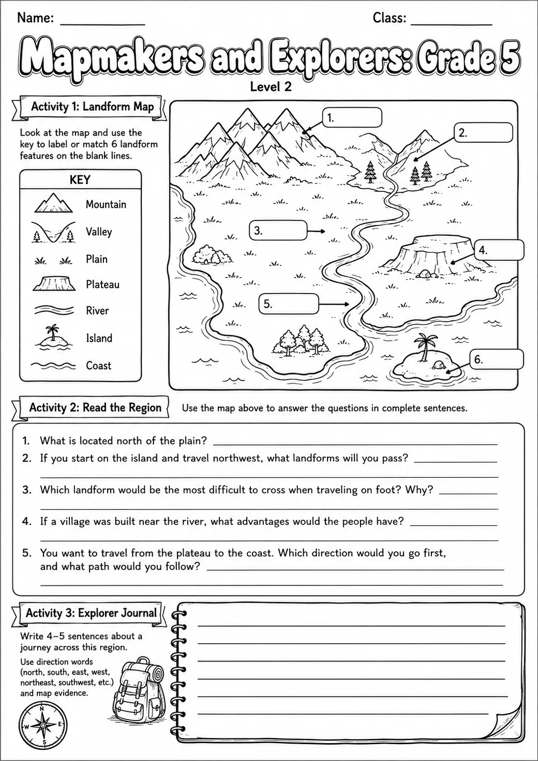 Mapmakers and Explorers Map Skills Worksheet Pack page 6 preview