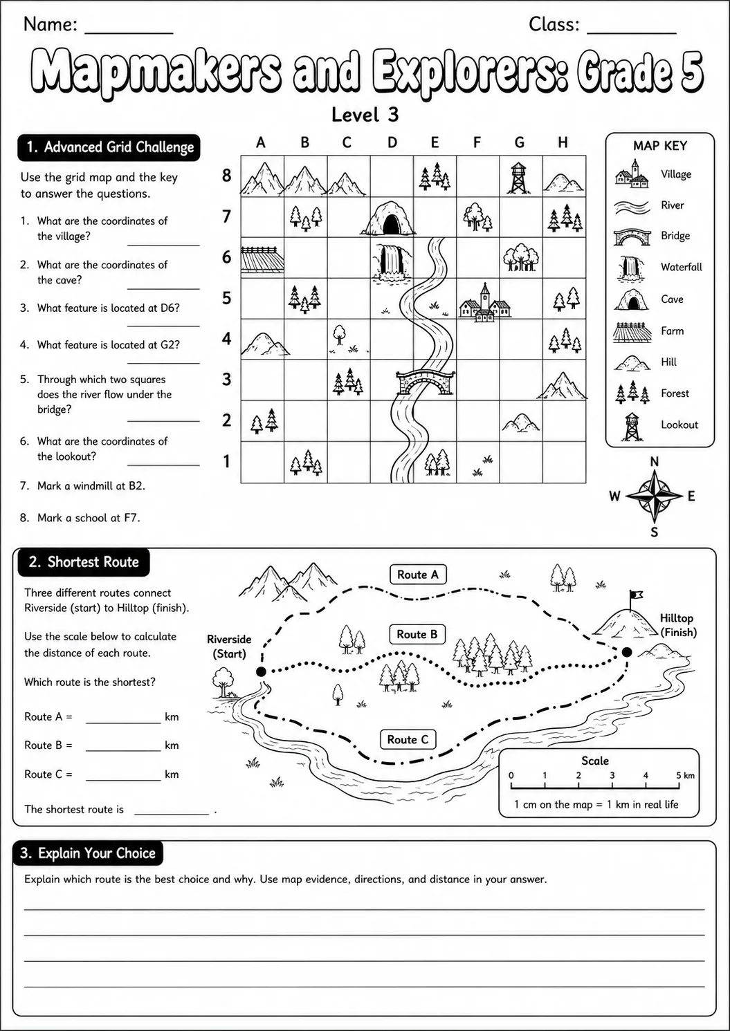 Mapmakers and Explorers Map Skills Worksheet Pack page 7 preview