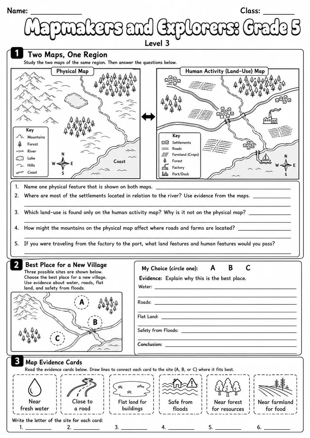 Mapmakers and Explorers Map Skills Worksheet Pack page 8 preview