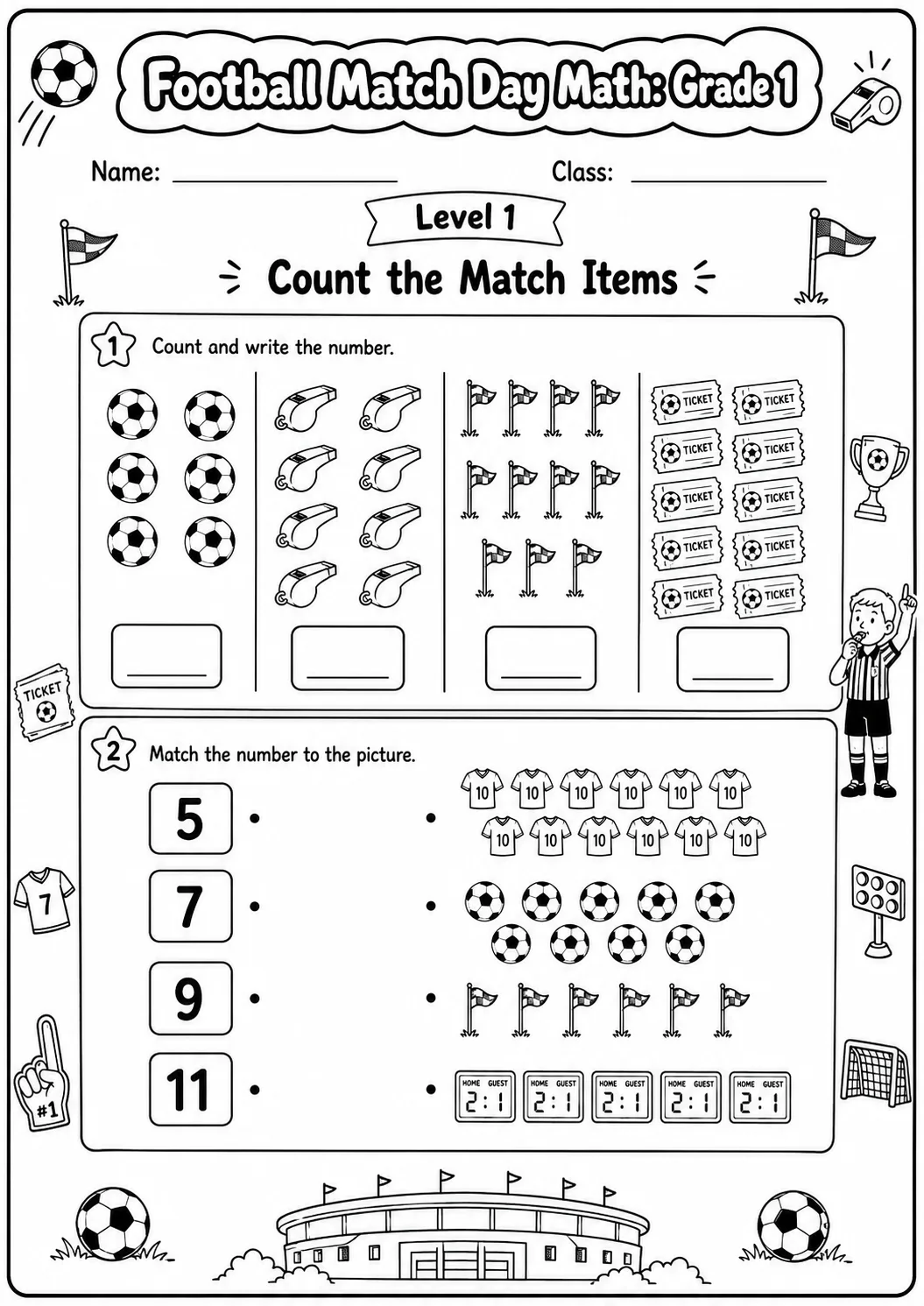 Football Math: Counting and Addition Worksheet Pack printable Math worksheet preview from KiwiBee