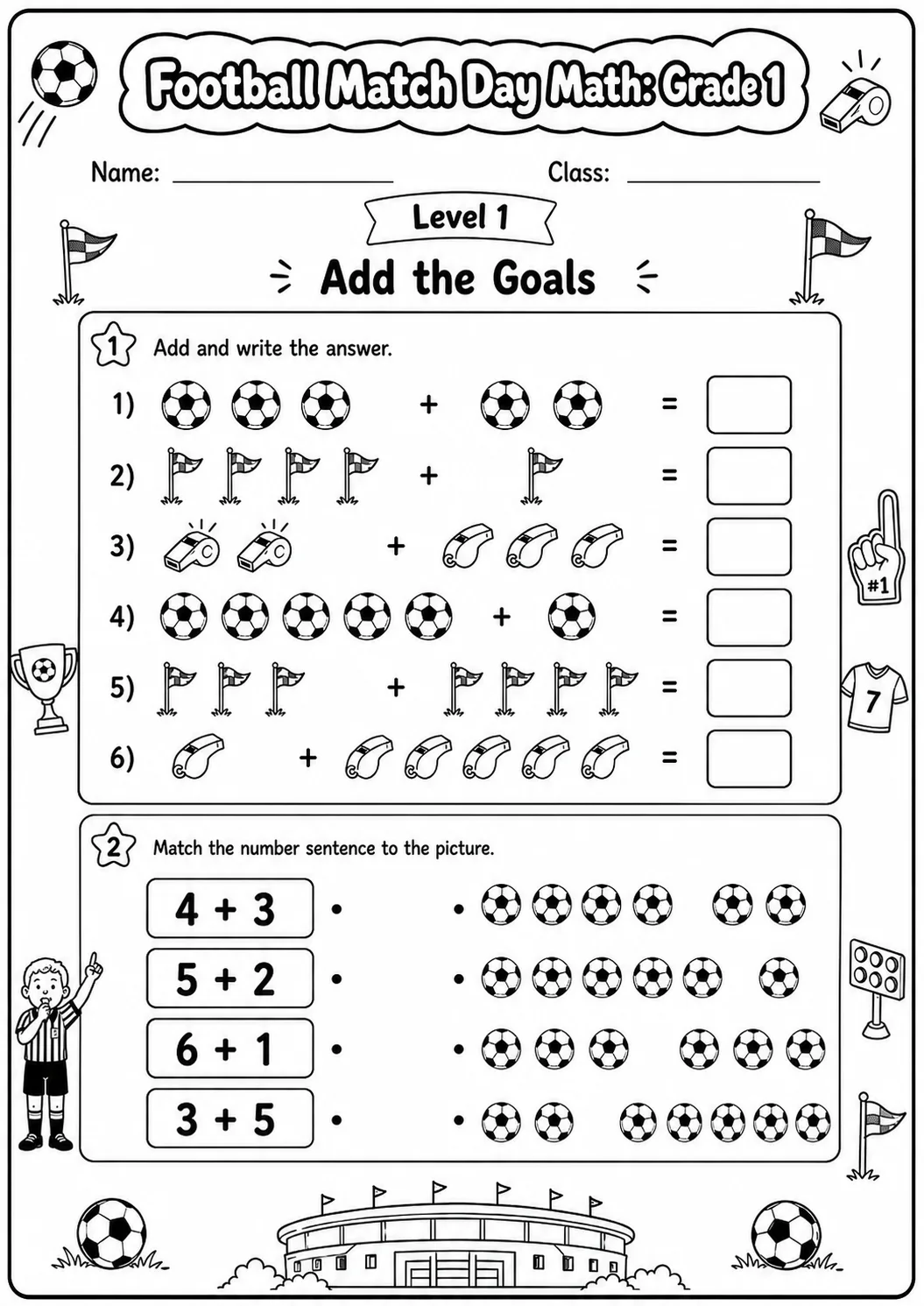 Football Math: Counting and Addition Worksheet Pack page 2 preview