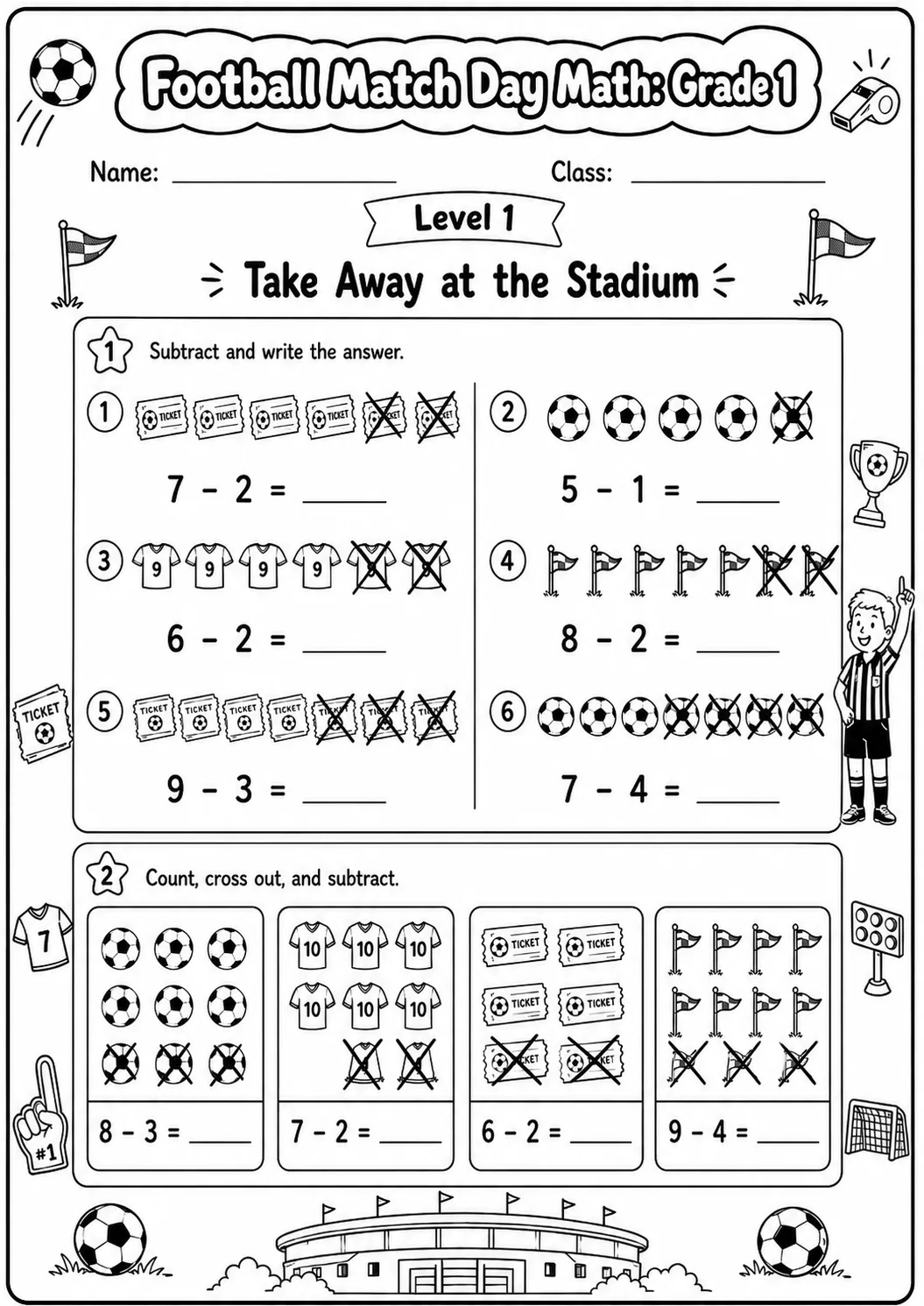 Football Math: Counting and Addition Worksheet Pack page 3 preview