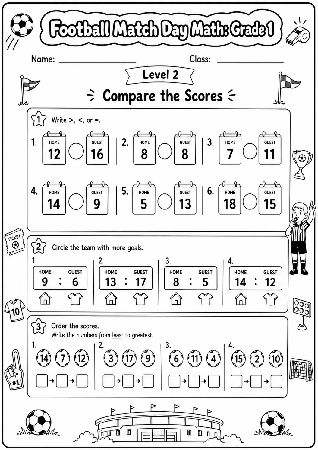 Football Math: Counting and Addition Worksheet Pack page 4 preview