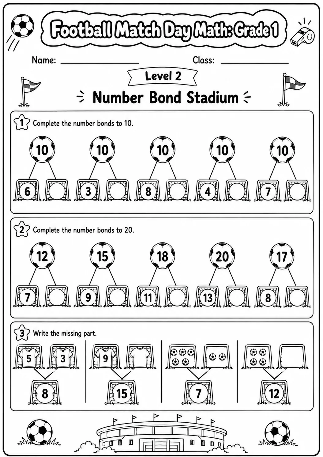 Football Math: Counting and Addition Worksheet Pack page 5 preview
