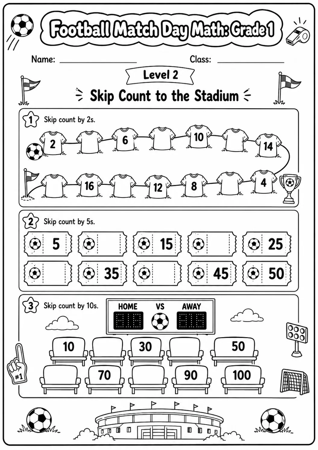 Football Math: Counting and Addition Worksheet Pack page 6 preview