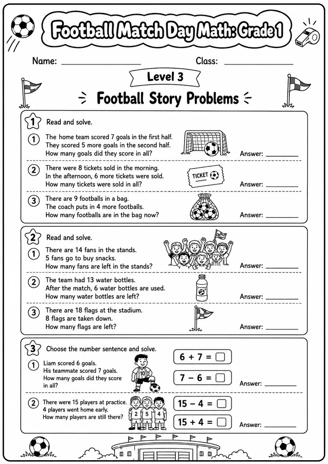 Football Math: Counting and Addition Worksheet Pack page 8 preview
