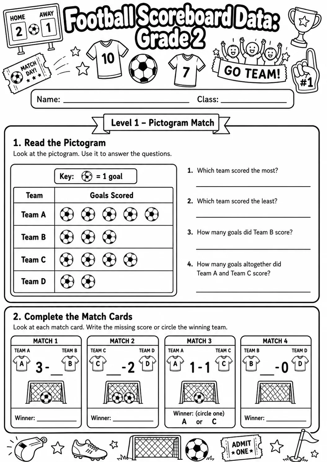 Football Scoreboard Data Worksheet Pack page 2 preview