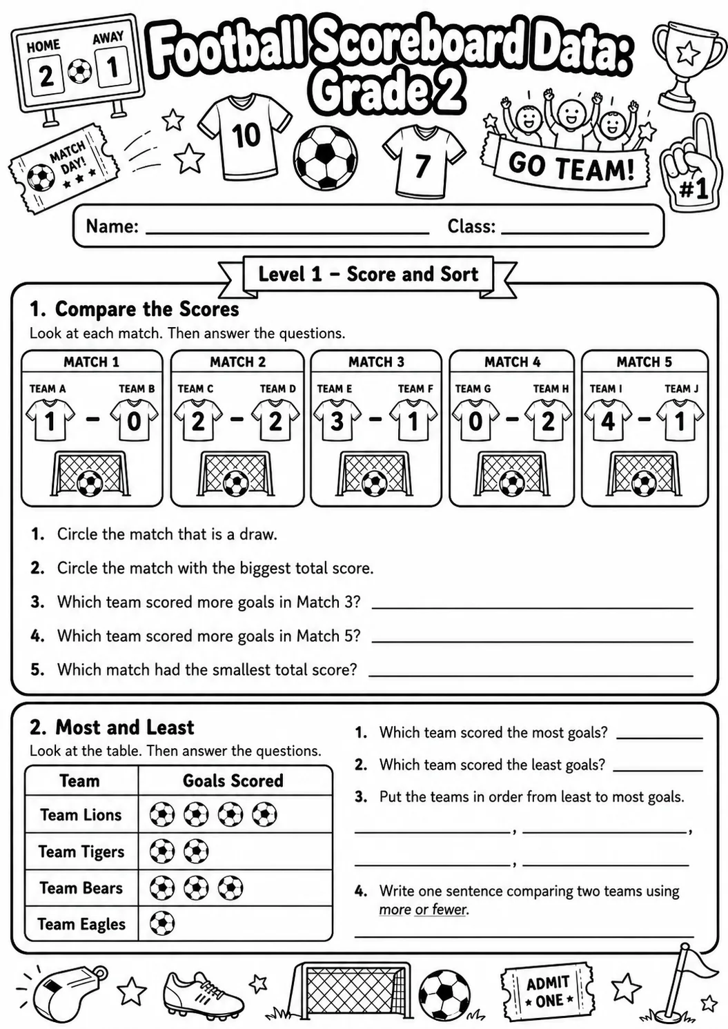 Football Scoreboard Data Worksheet Pack page 3 preview