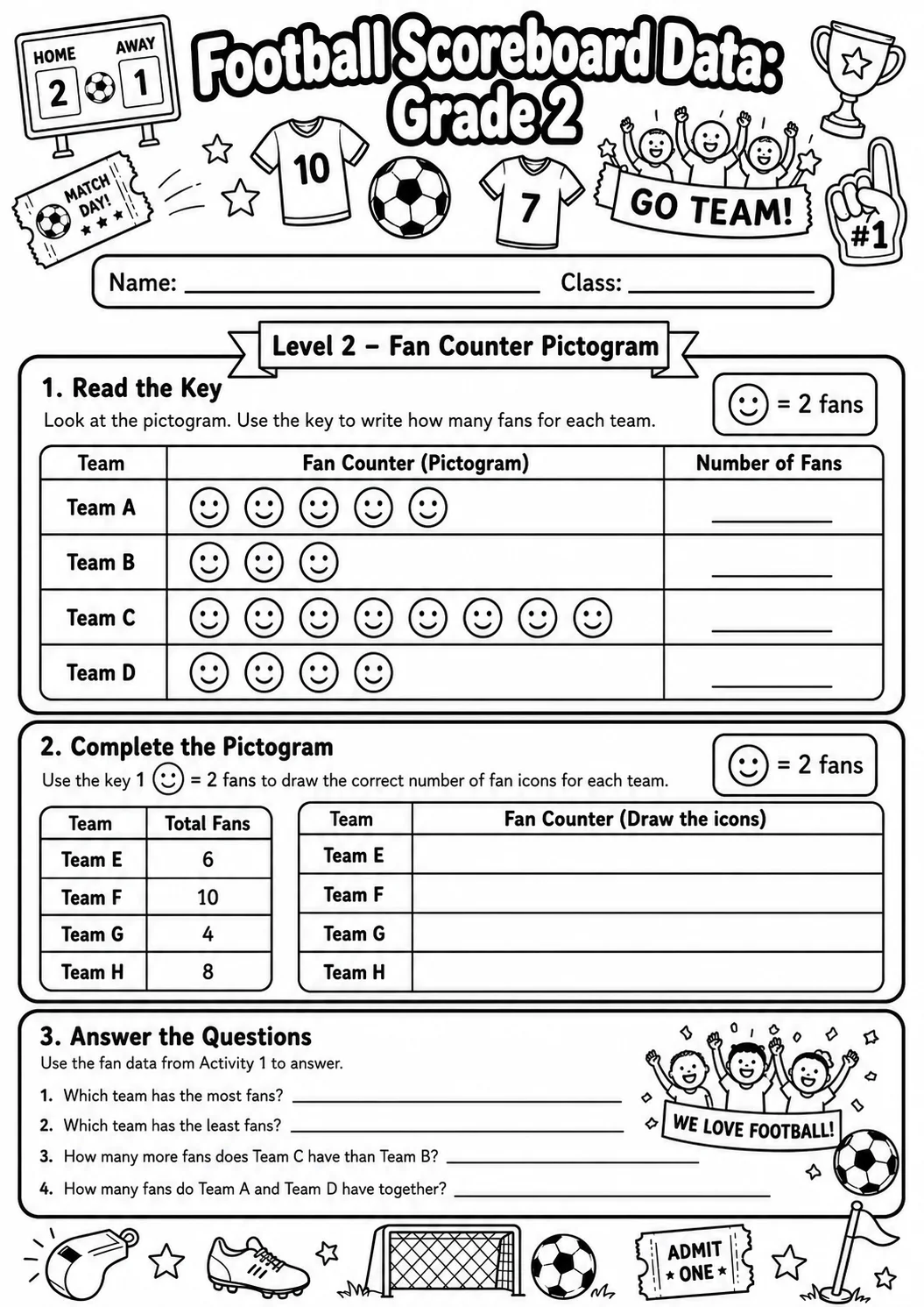 Football Scoreboard Data Worksheet Pack page 4 preview