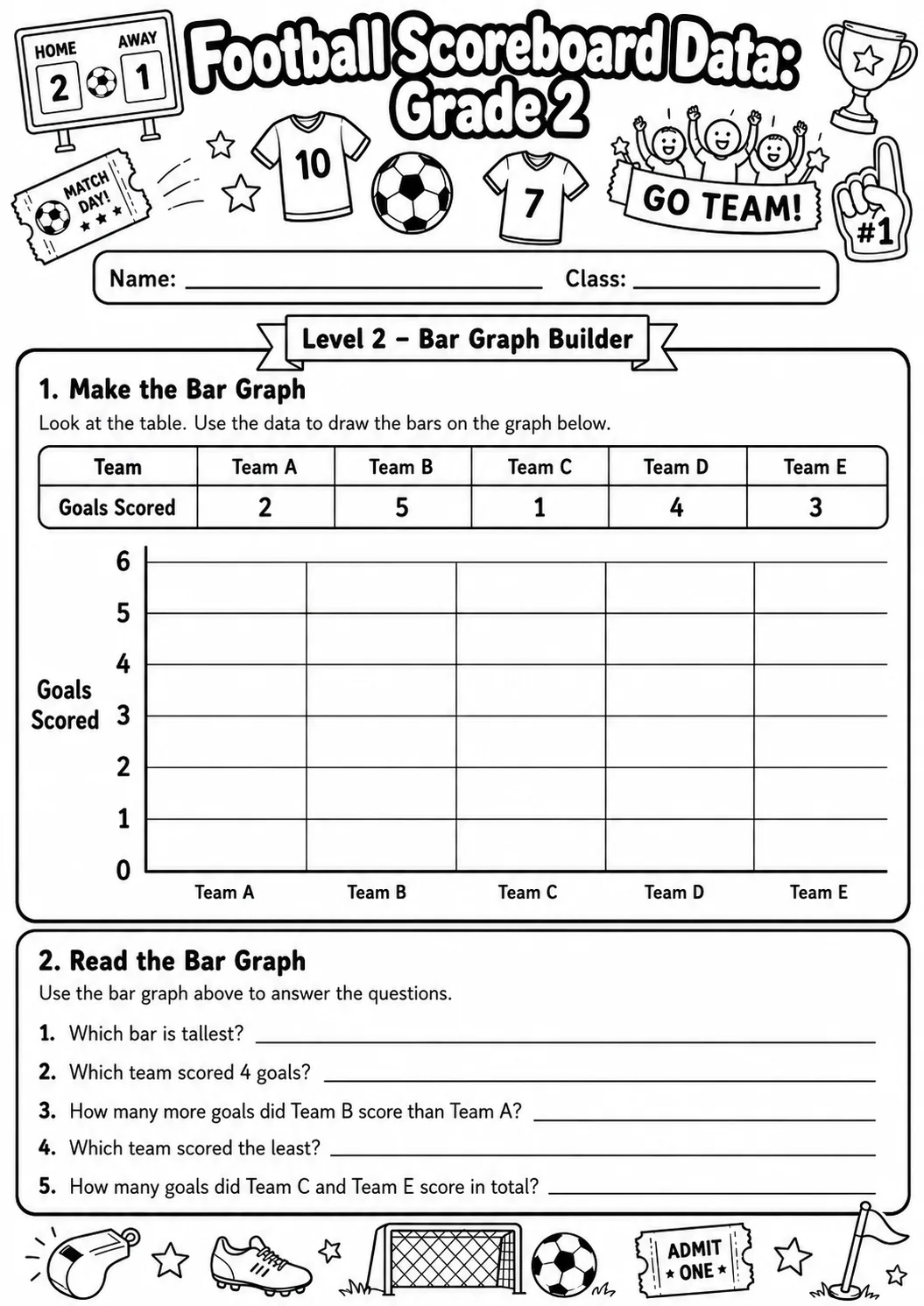 Football Scoreboard Data Worksheet Pack page 5 preview