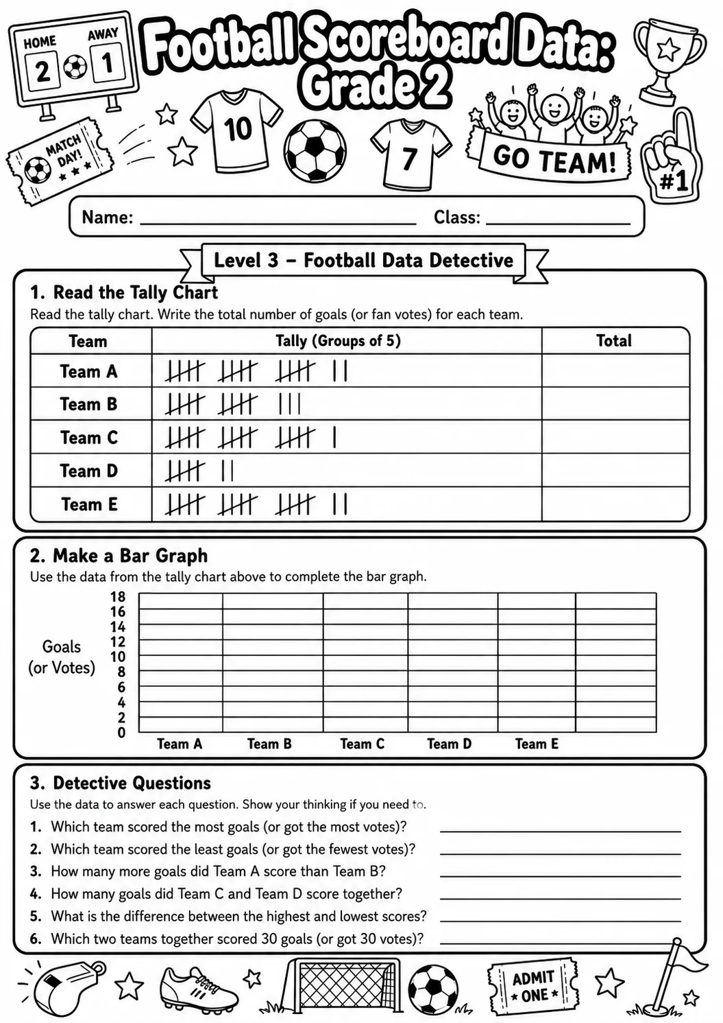 Football Scoreboard Data Worksheet Pack page 7 preview