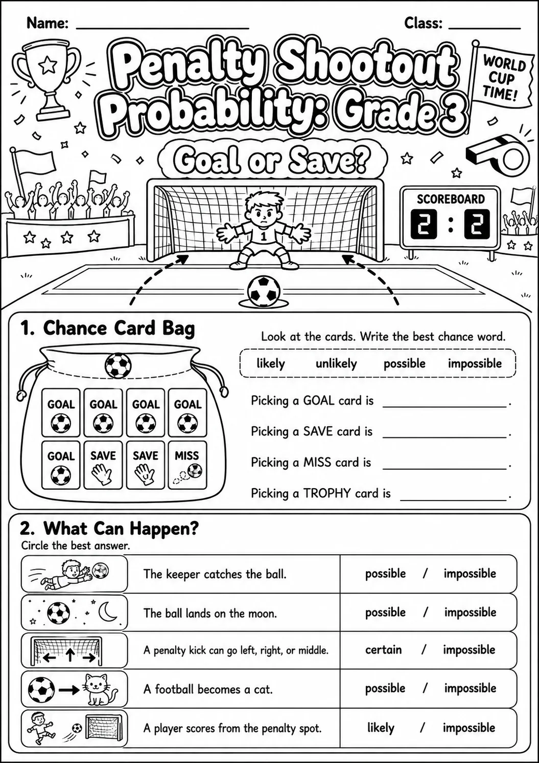 Penalty Shootout Probability Worksheet Pack page 2 preview
