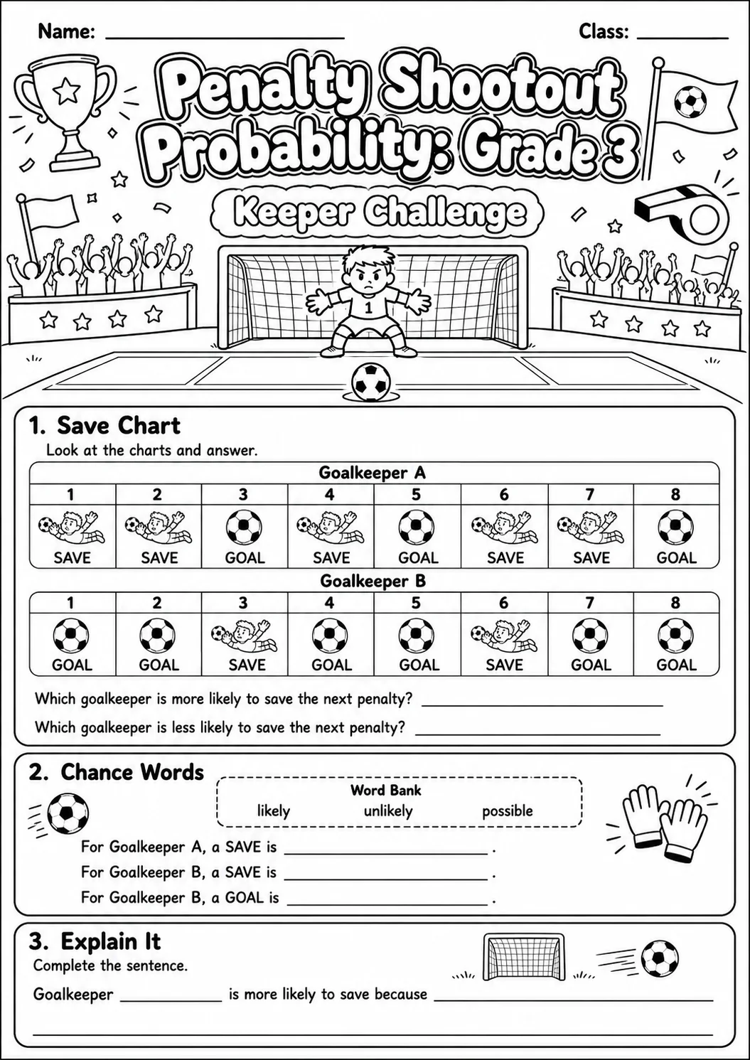 Penalty Shootout Probability Worksheet Pack page 6 preview