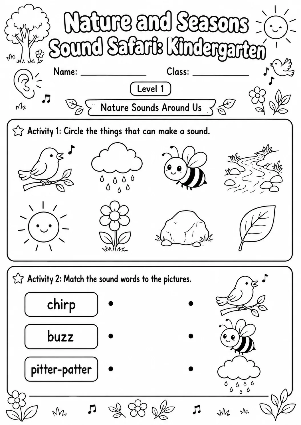 Sound Safari Worksheet Pack printable Science worksheet preview from KiwiBee