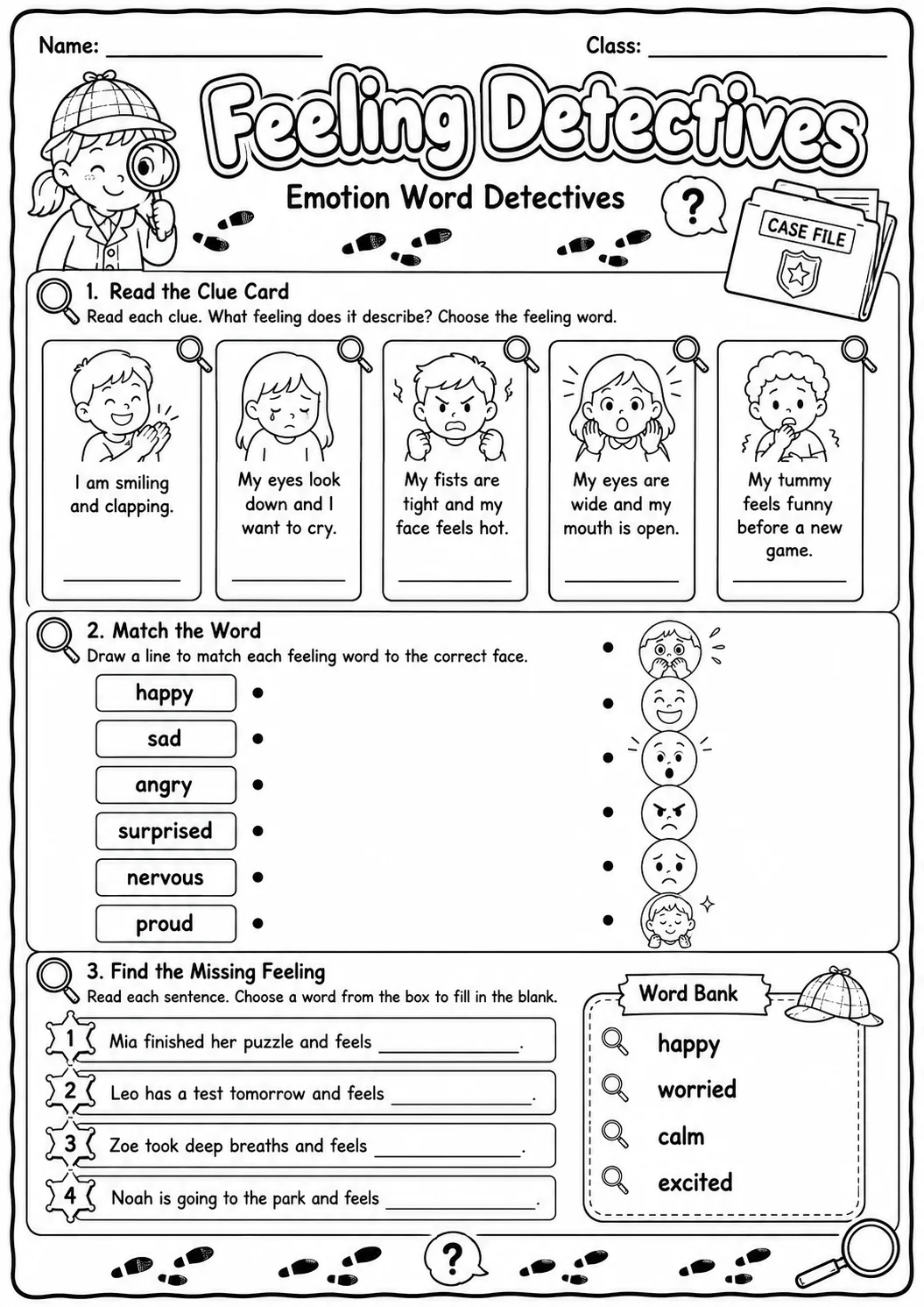 Feeling Detectives Worksheet Pack page 4 preview